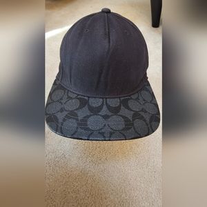 COACH Men's Signature O/S leather black flat brim hat